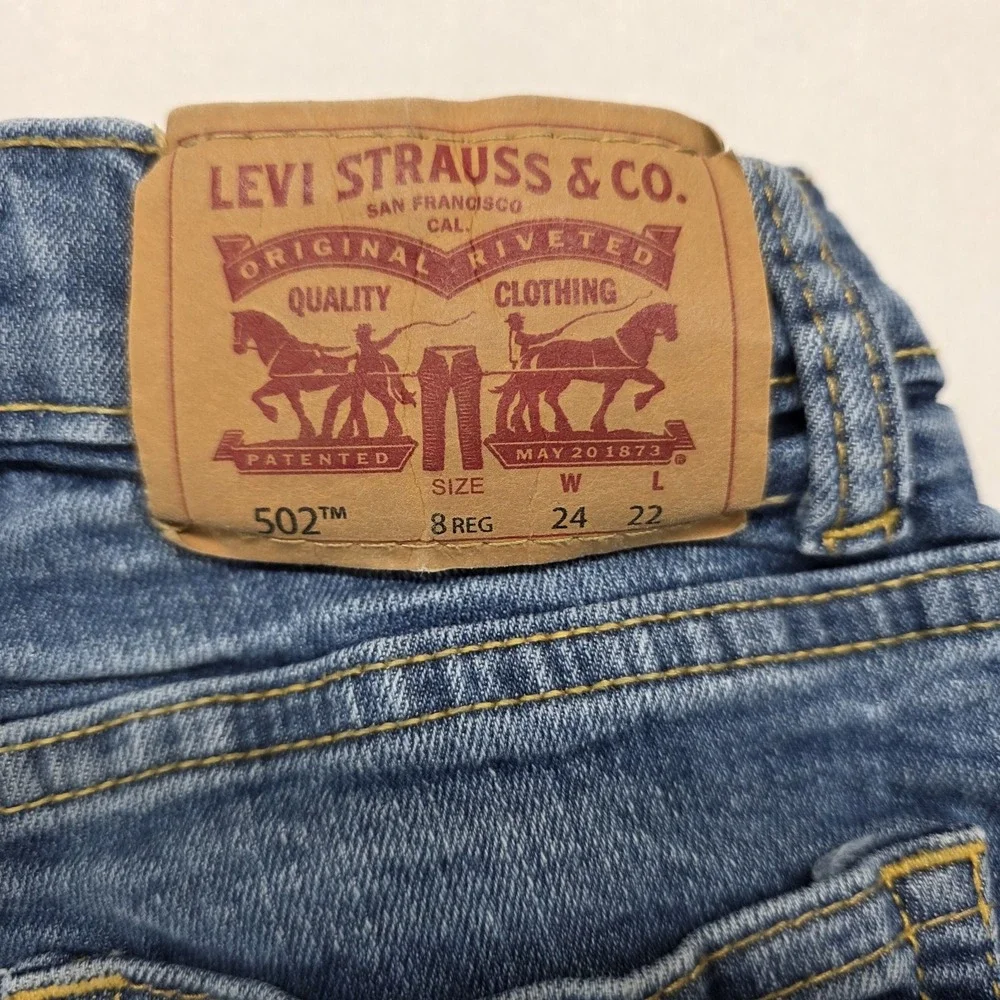 Levis 502 Boys Size 8 Regular Taper Jeans Blue Premium Denim 24x22 Casual